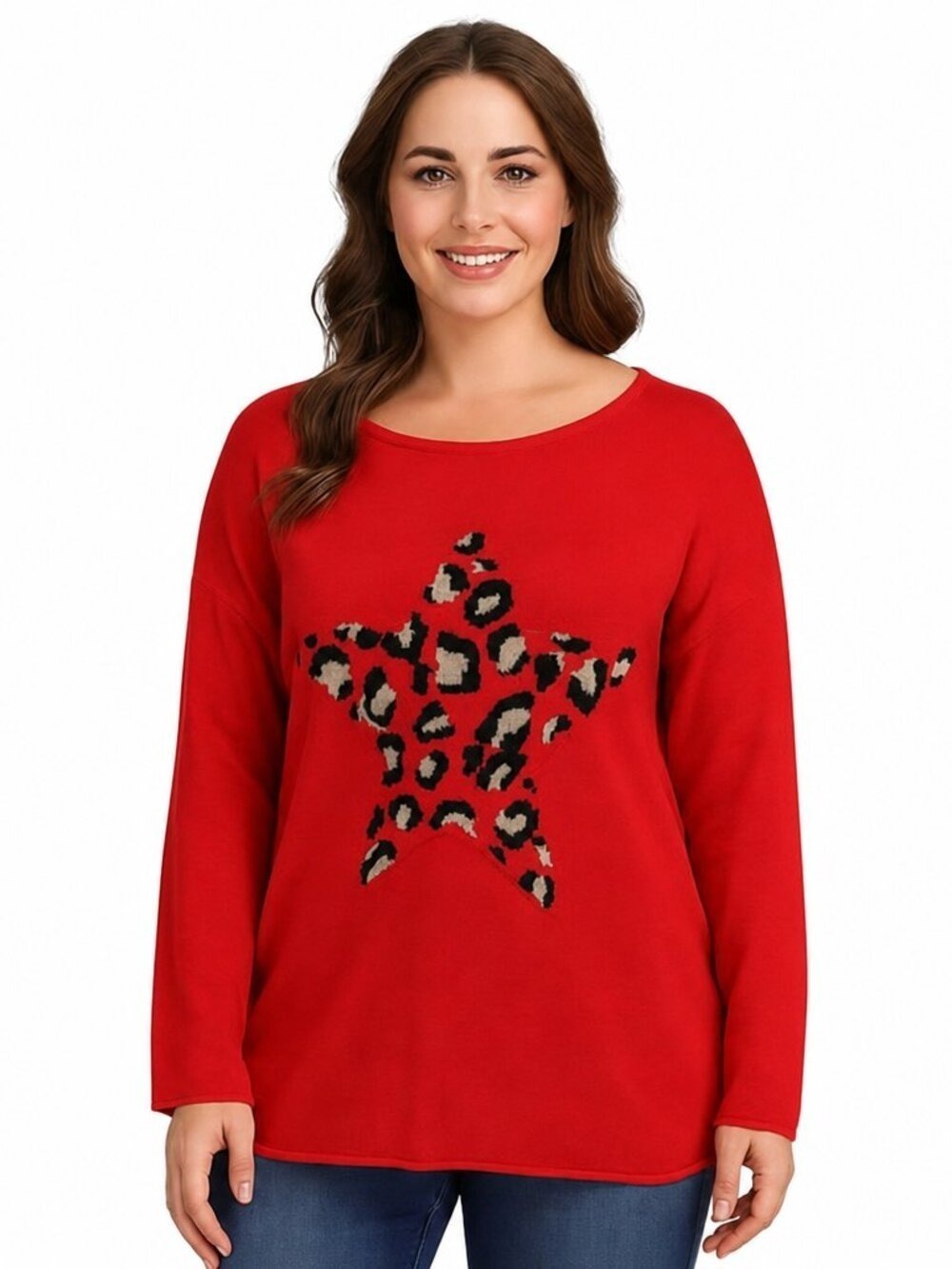 NWT Magaschoni Leopard Star Red Sweater/Cashmere Blend | Size L